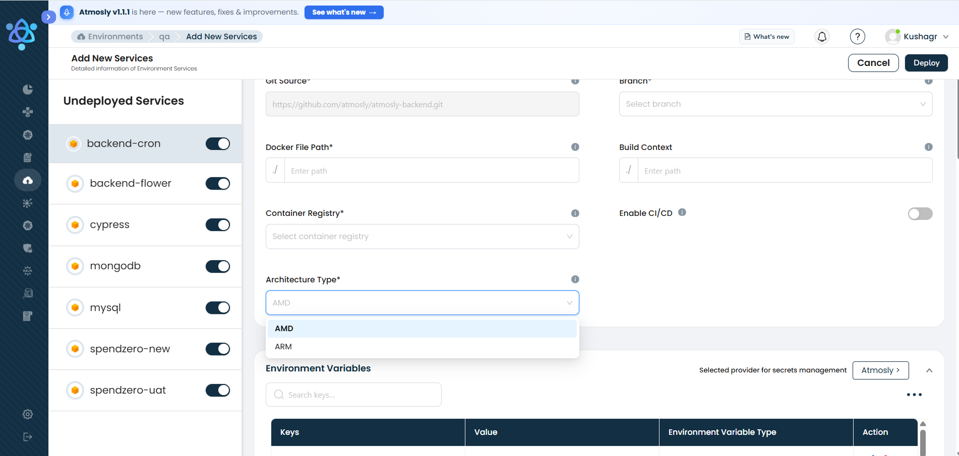 Selecting ARM (Graviton) architecture type during service deployment