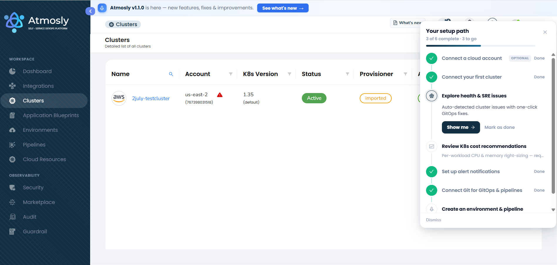 Guided setup path checklist showing onboarding progress